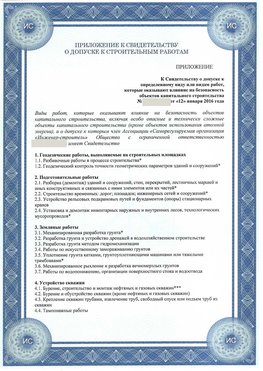 Приложение к свидетельству о допуске к строительным работам Северск СРО в строительстве